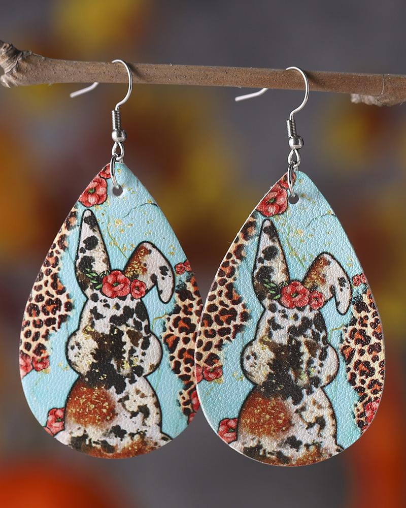 

1Pair Easter Leopard Bunny Vintage Drop Earrings, Blue