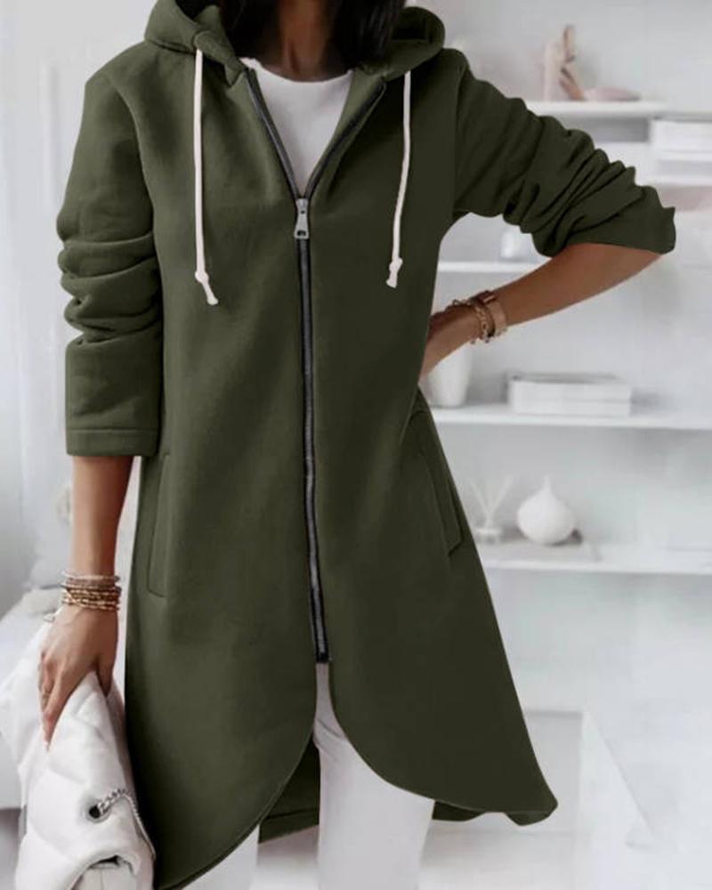 

Long Sleeve Zip Up Hooded Coat, Green