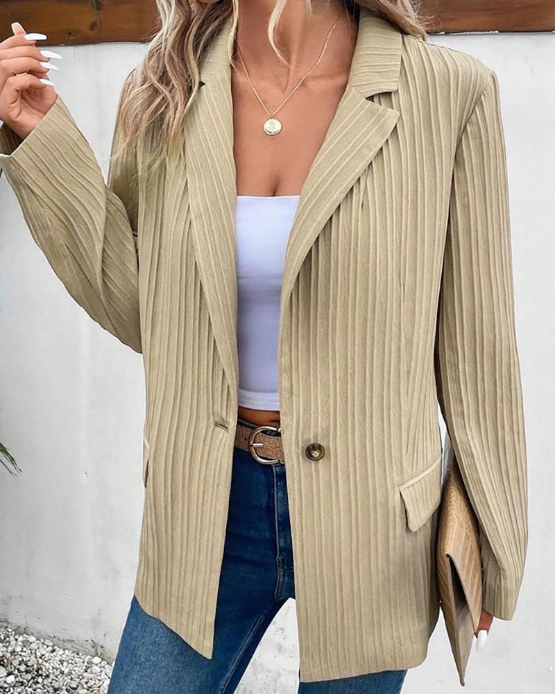

Notched Collar Textured Blazer Coat, Khaki