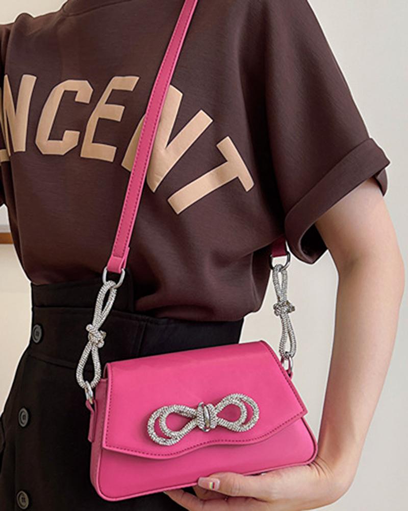 

Bowknot Decor Knotted Strap Magnetic Flap Crossbody Bag, Pink