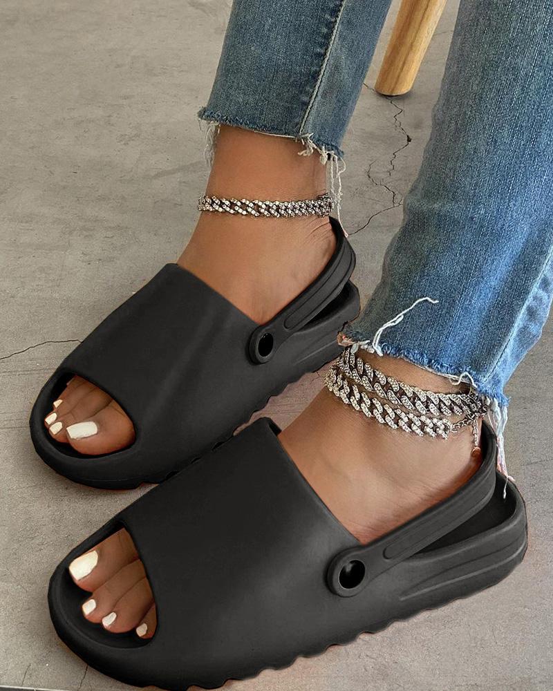 

Round Toe Plain Slingback Slippers, Black