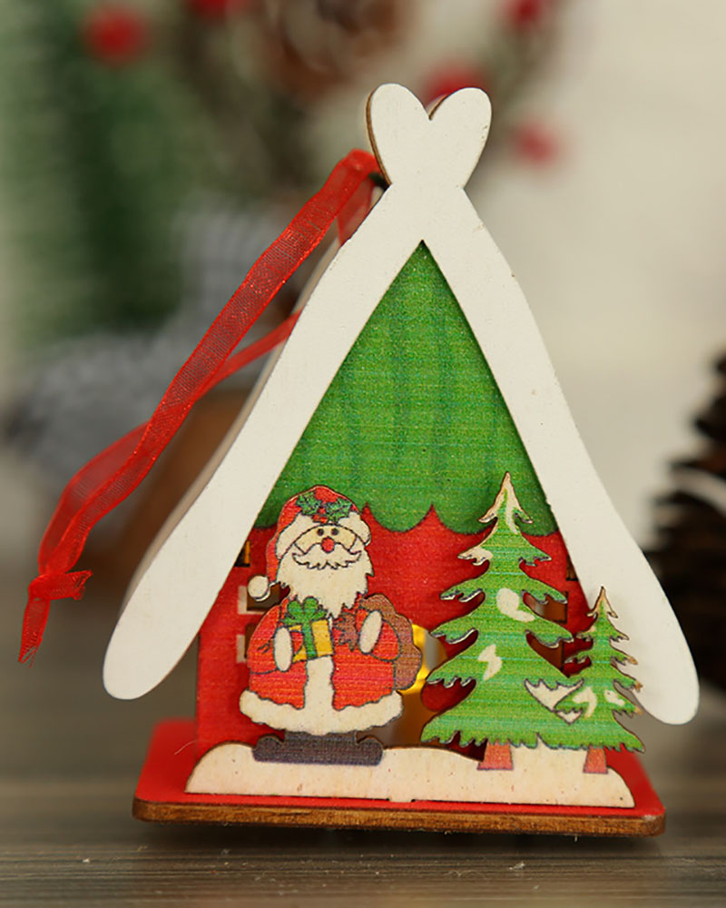 

Christmas Luminous Wooden House Creative Small House Ornament Home Party Christmas Tree Pendant, Style5