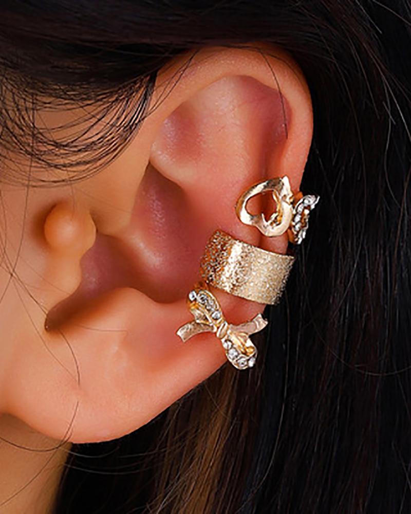 

Heart & Bowknot Pattern Studded Ear Cuff Set, Style1