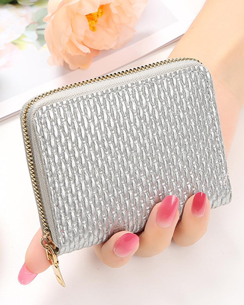 

Credit Card Holder Zipper Decor Purse, Gray