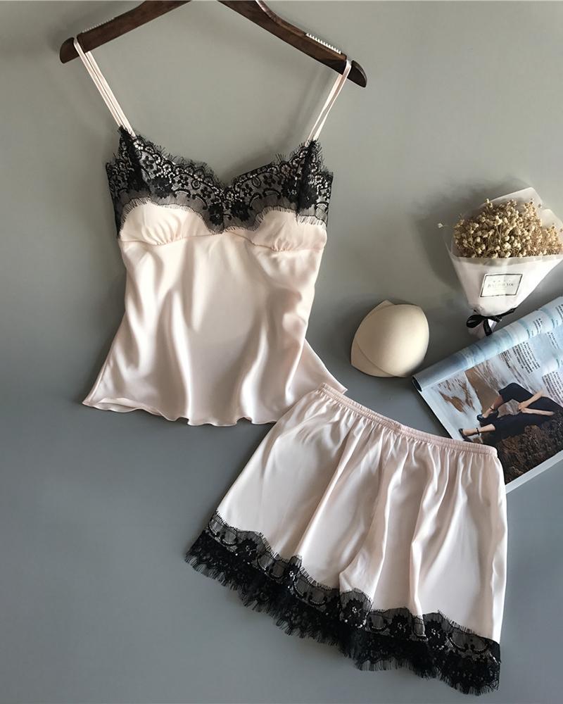 

Spaghetti Strap Lace Lingerie Set, Nude