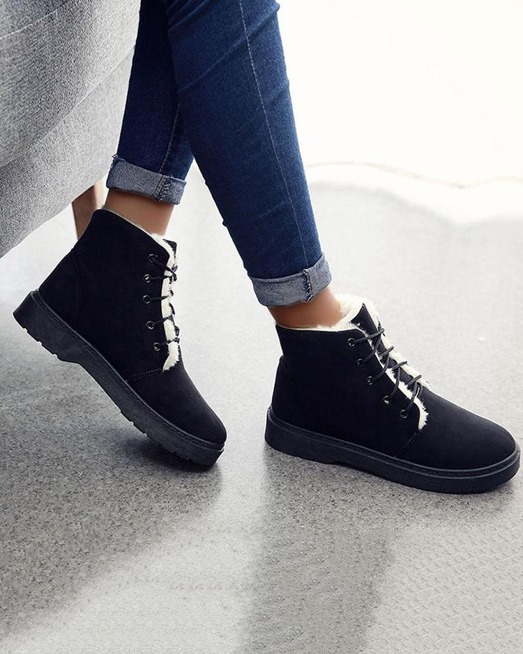 

Stylish Plush Ankle Boots - Black