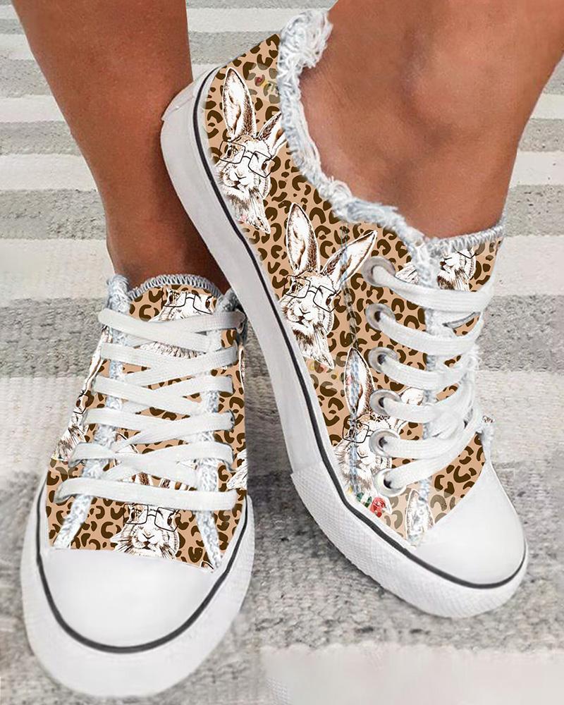 

Easter Leopard Bunny Print Fringe Hem Canvas Sneakers
