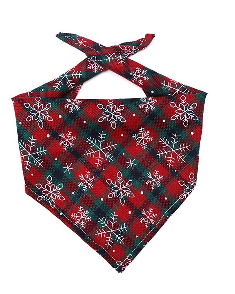 

Christmas Plaid Snowflake Triangle Bandanas For Pets, Style1