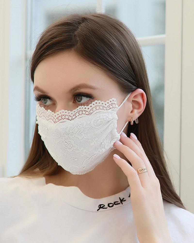 

Lace Pearl Dust-proof Face Mask, White