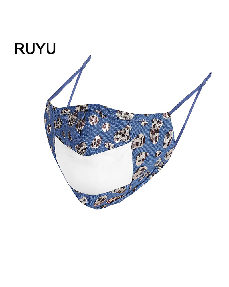 

Letter / Cheetah / Feather Print Mouth Clear Window Visible Face Mask, Style2