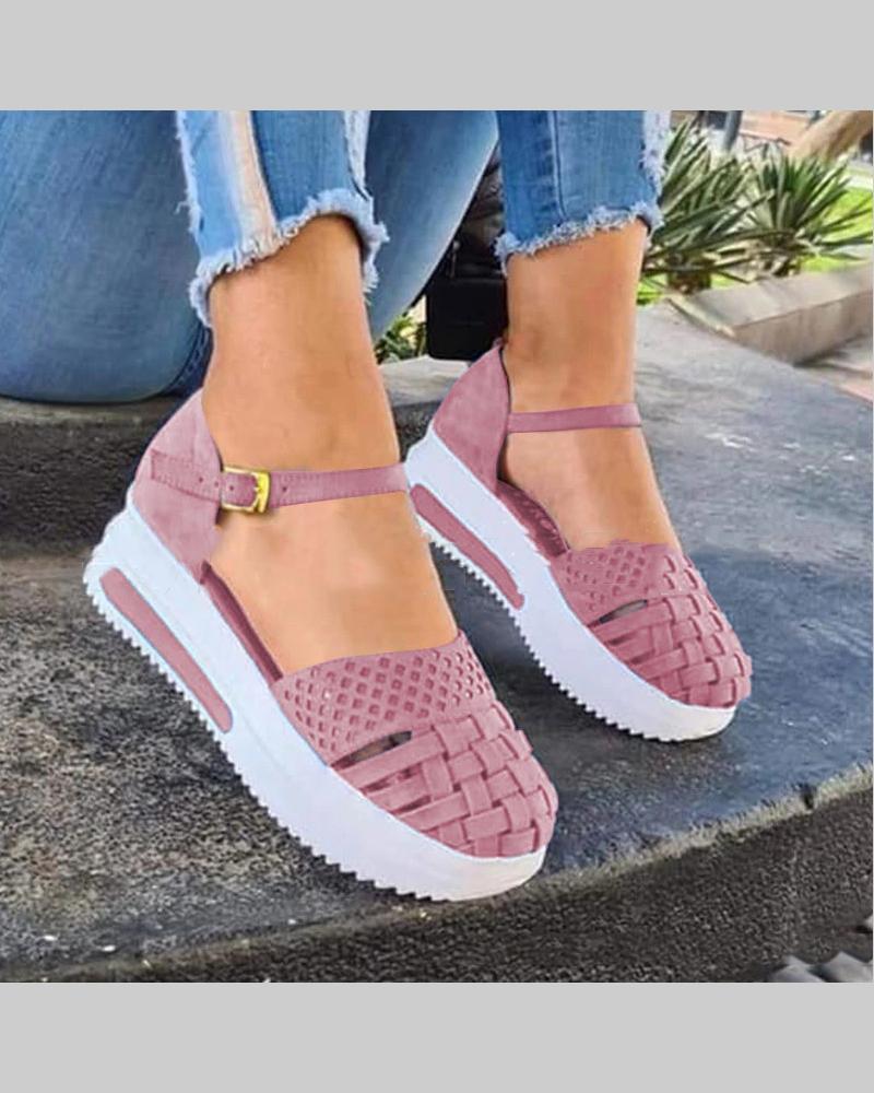 

Solid Waven Platform Cut-out Sandals, Purple