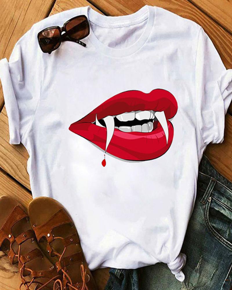 

Lip Print Short Sleeve Casual T-shirt, Style4