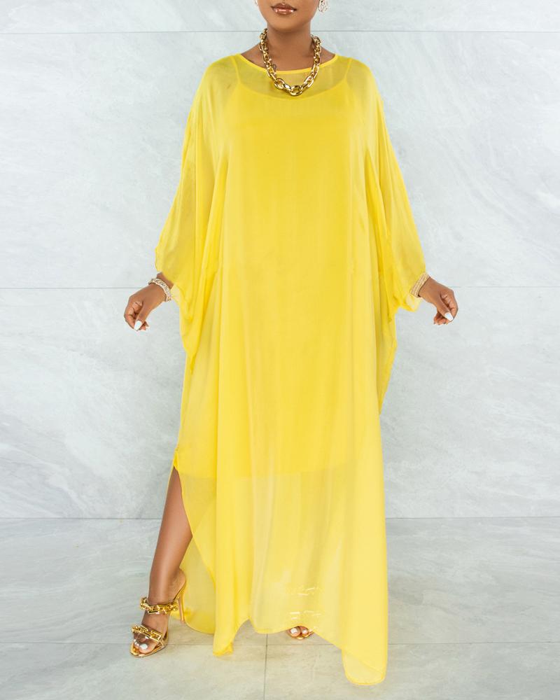 

Side Slit Chiffon Maxi Dress With Lining, Yellow