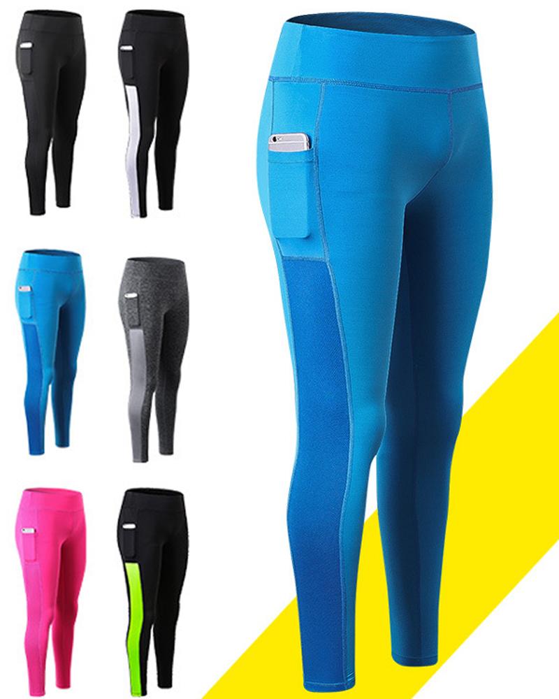 

Pocket Design High Waist Butt Lift Leggings, Blue