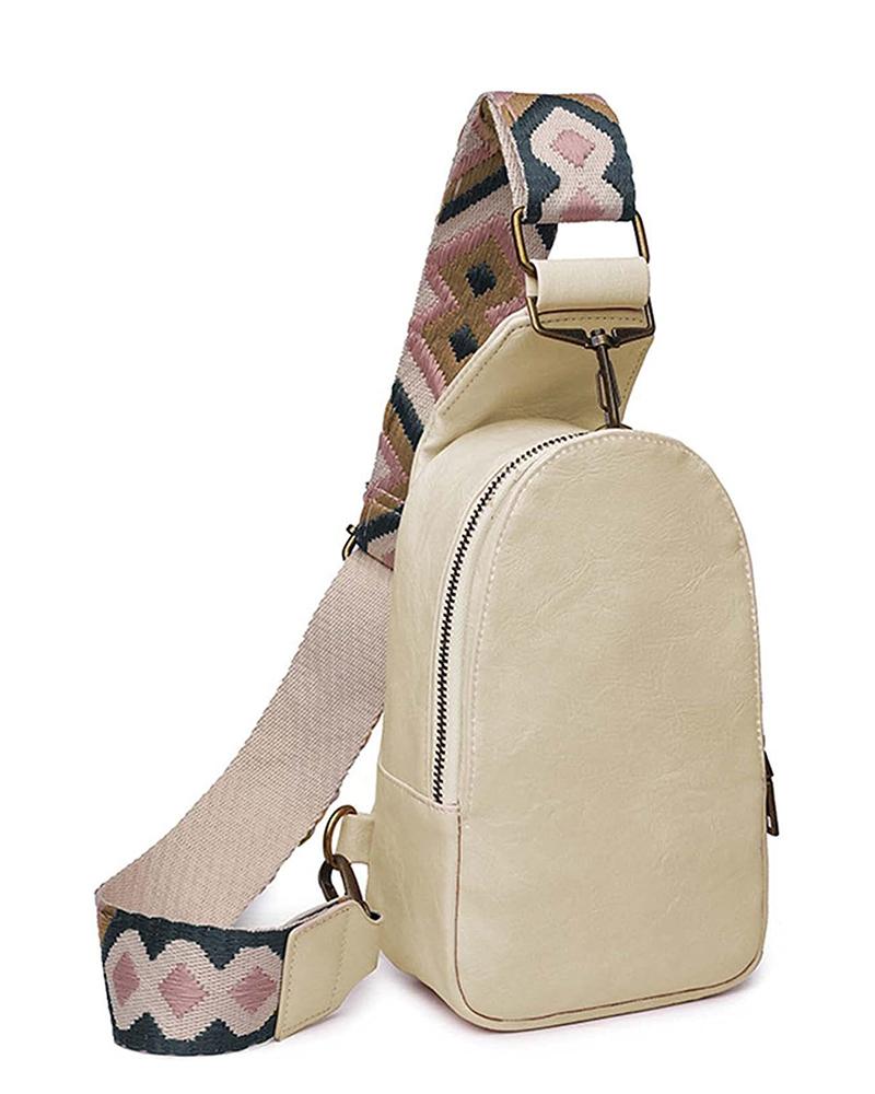 

Aztec Geometric Strap Crossbody Bag Zipper Design Fanny Pack, Beige