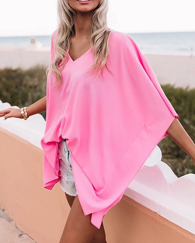 

Plain V Neck Casual Half Sleeve T-shirt, Pink