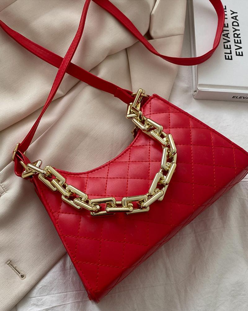

Quilted Shoulder Bag With Chain Handle, Red