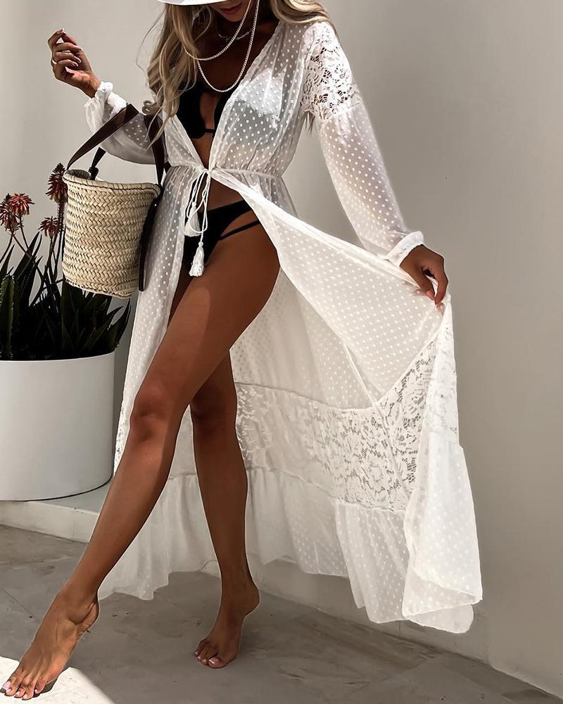 

Swiss Dot Casual Lace Cover Up Dress, White
