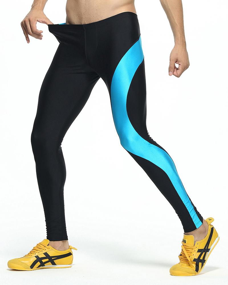 

Men Colorblock High Waist Yoga Leggings, Black