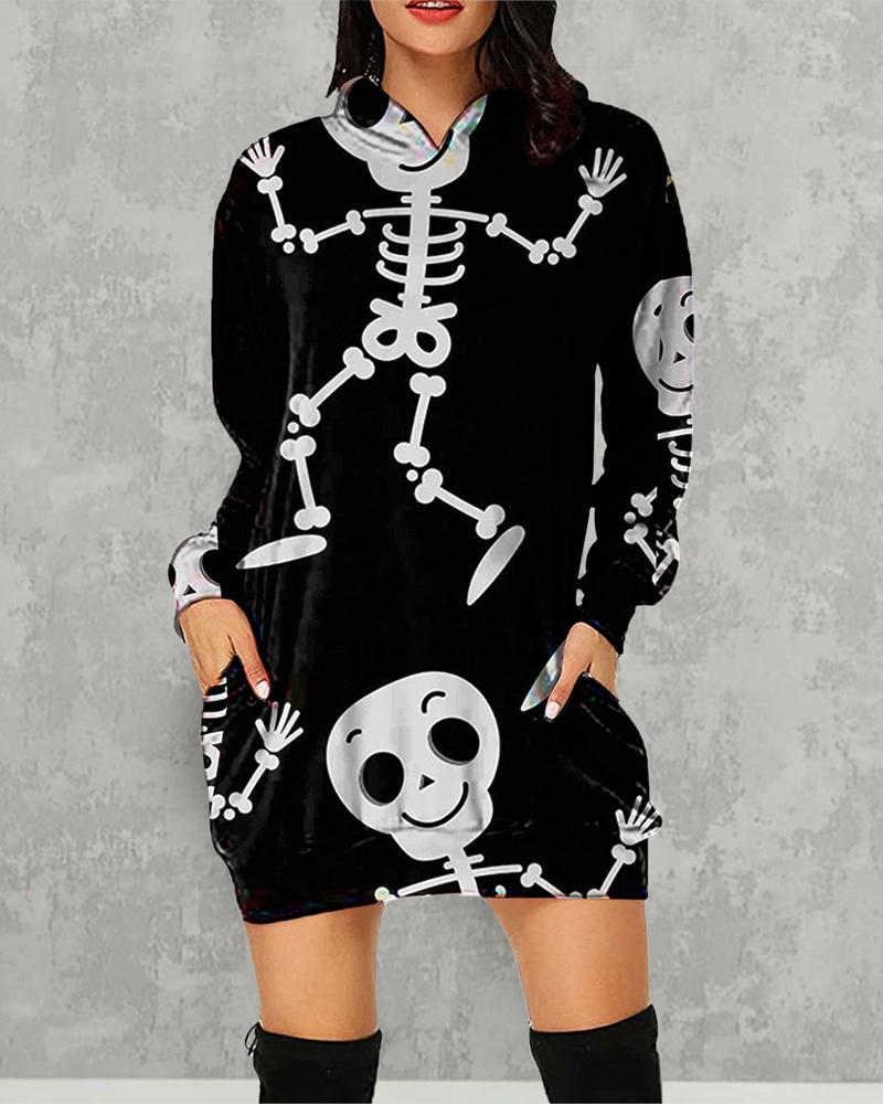 

Halloween Graphic Print Hooded Sweatshirt Dress, Black