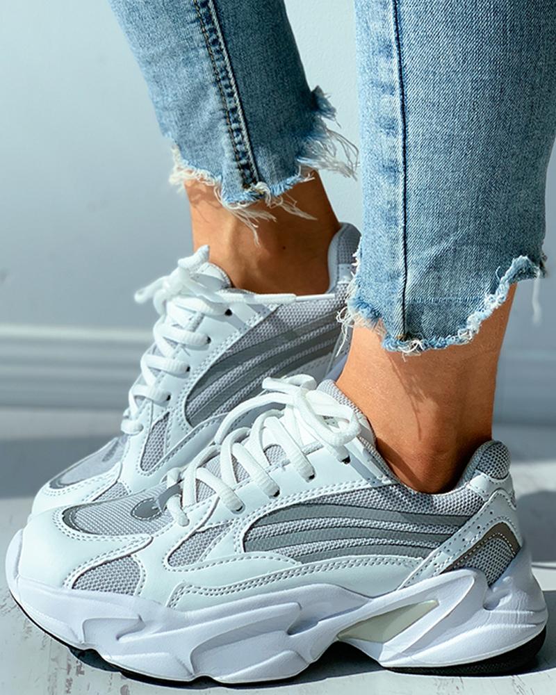 

Lace-up Colorblock Muffin Sneaker, White