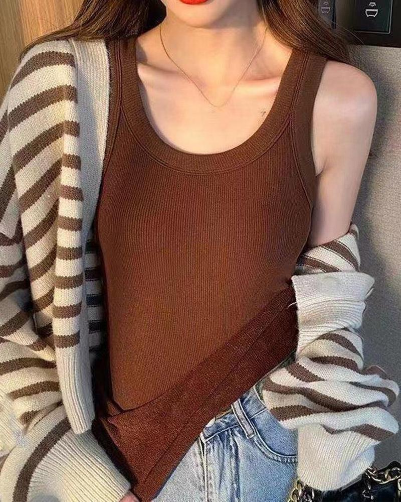 

Warm Fleece Lined Tank Top, Coffee