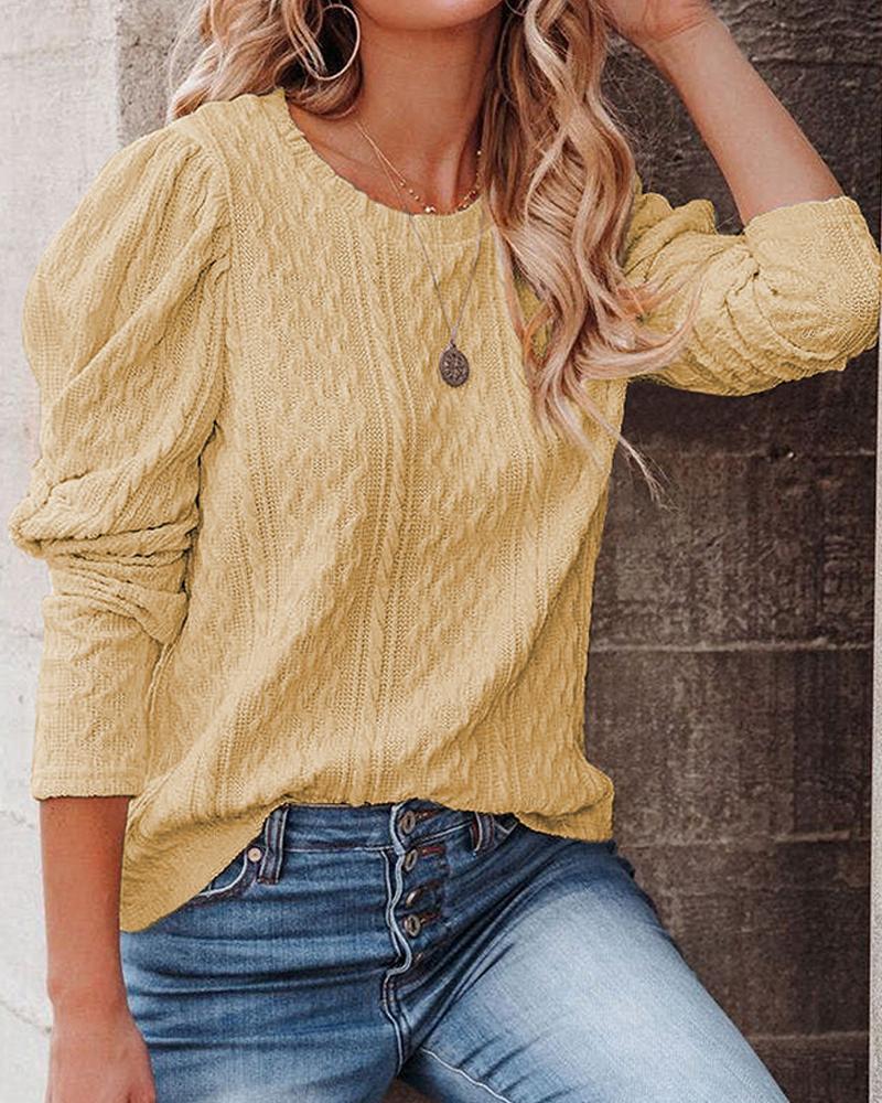 

Gigot Sleeve Cable Knit Sweater, Khaki