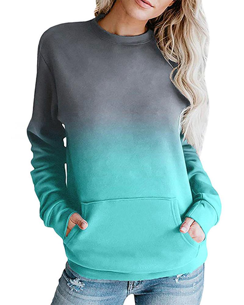 

Pocket Design Ombre Colorblock Long Sleeve Sweatshirt, Blue