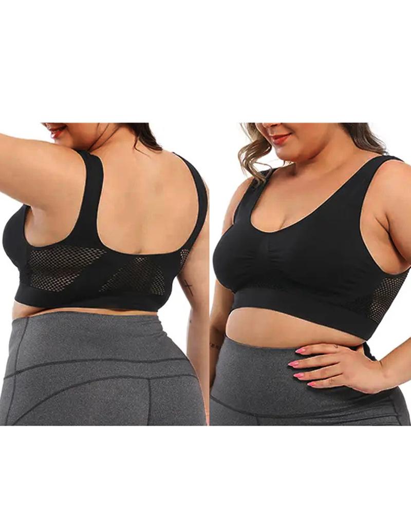 

Plus Size Hollow Out Ruched Sports Yoga Bra, Black