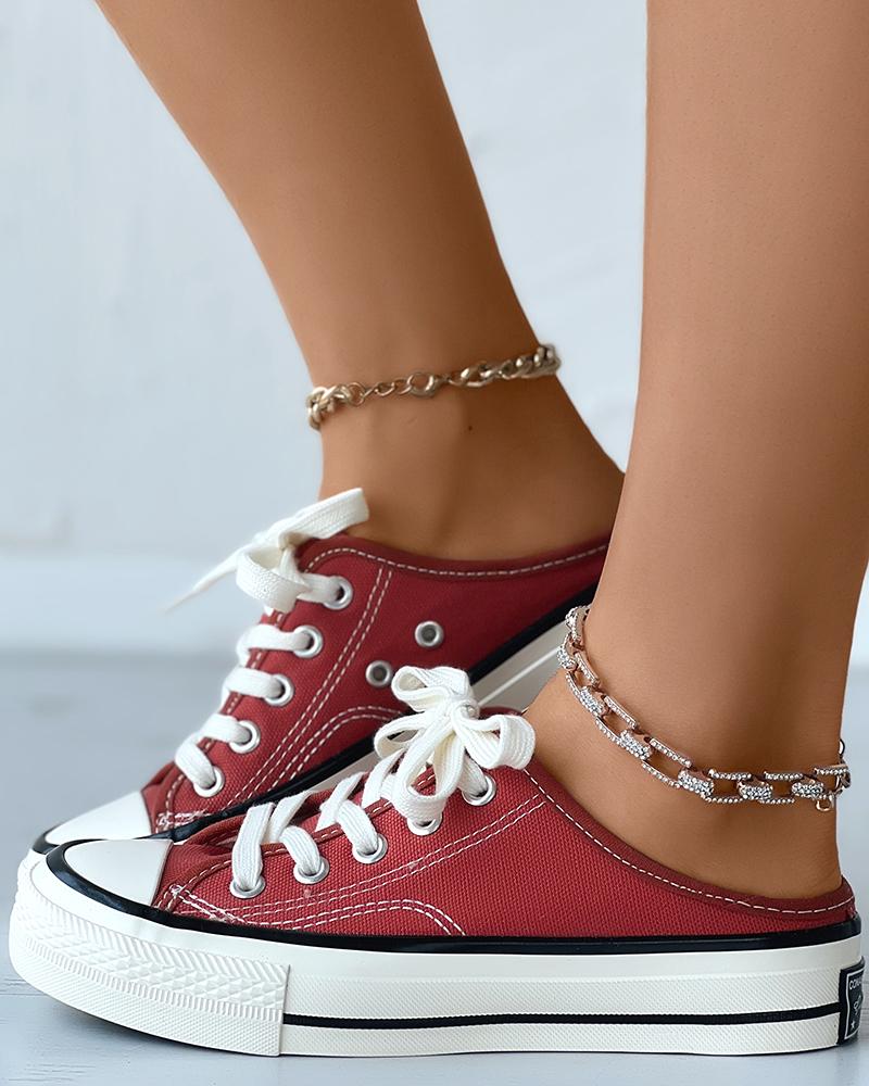 

Lace-up Canvas Mules Sneakers, Red