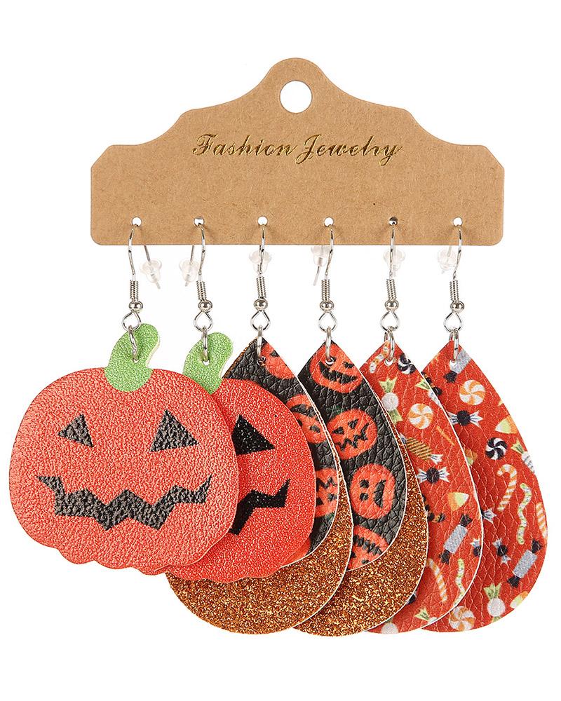 

3Pairs Halloween Thanksgiving Graphic Print Drop Earrings, Style1