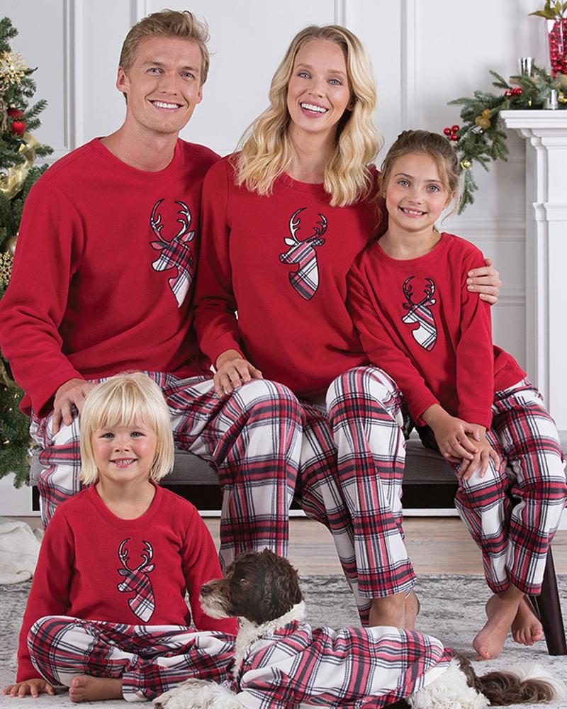 

Christmas Moose Print Top & Plaid Pants Set For Mom, Red