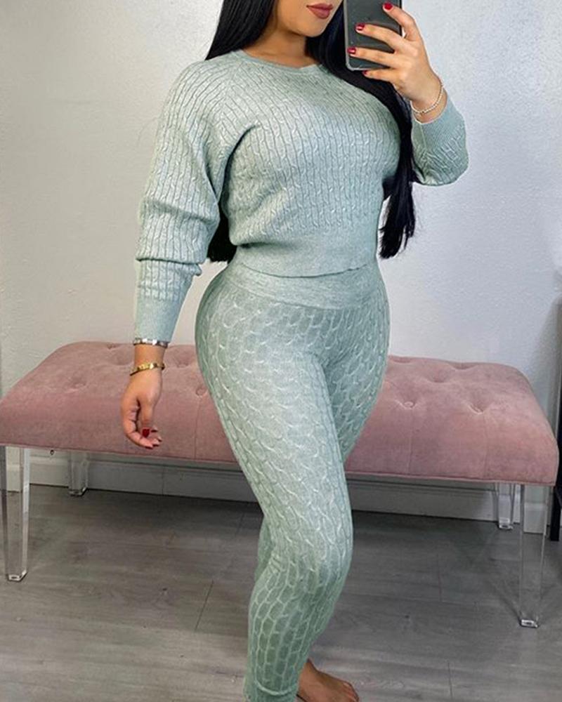 

Long Sleeve Sweater & High Waist Pants Set, Gray