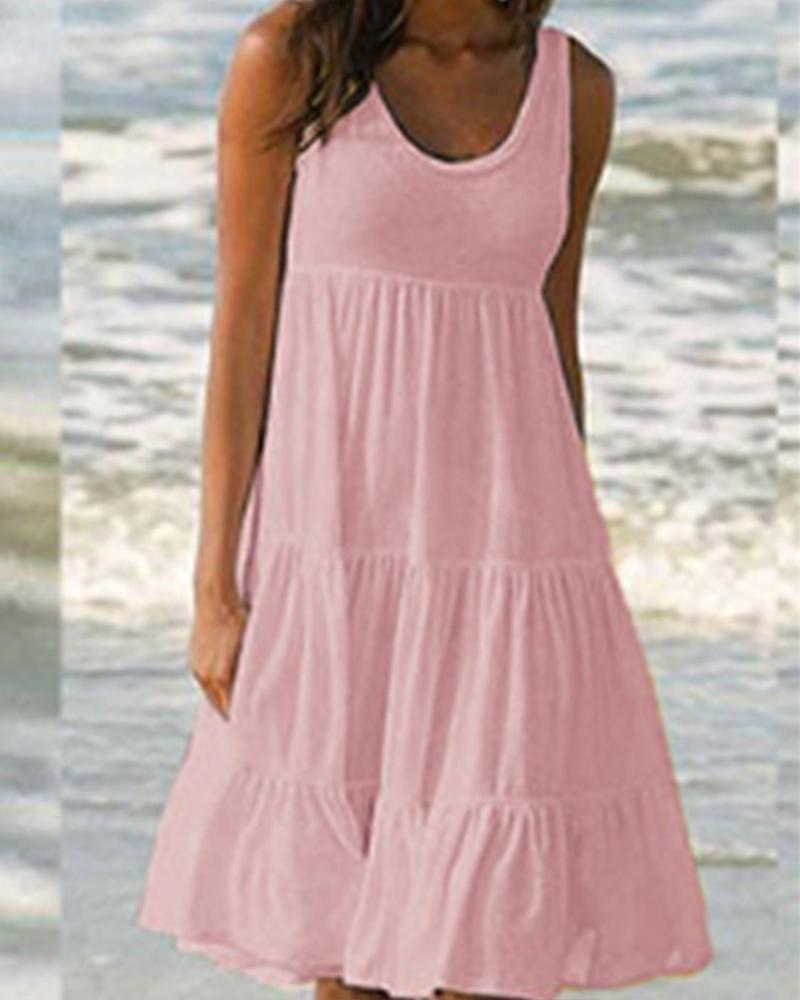 

Solid Color Sleeveless Ruffle Hem Mini Dress, Pink