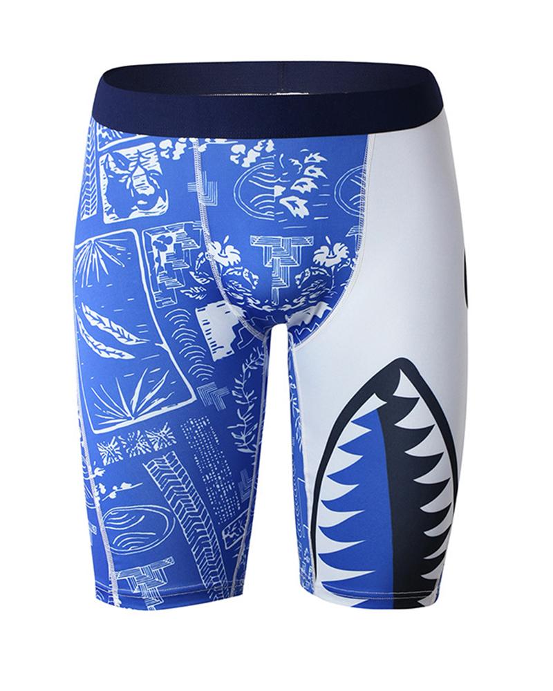 

Sharks Print Skinny High Elastic Breathable Briefs Underwear, Blue