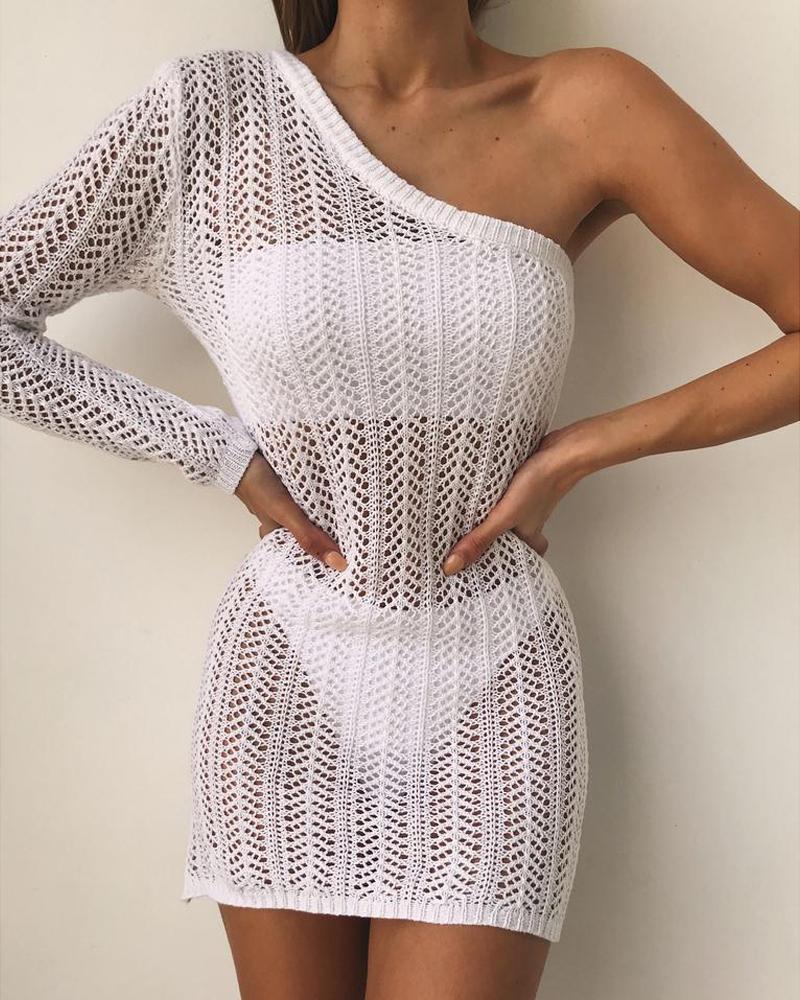

One Shoulder Hollow Out Cover Up Dress, White