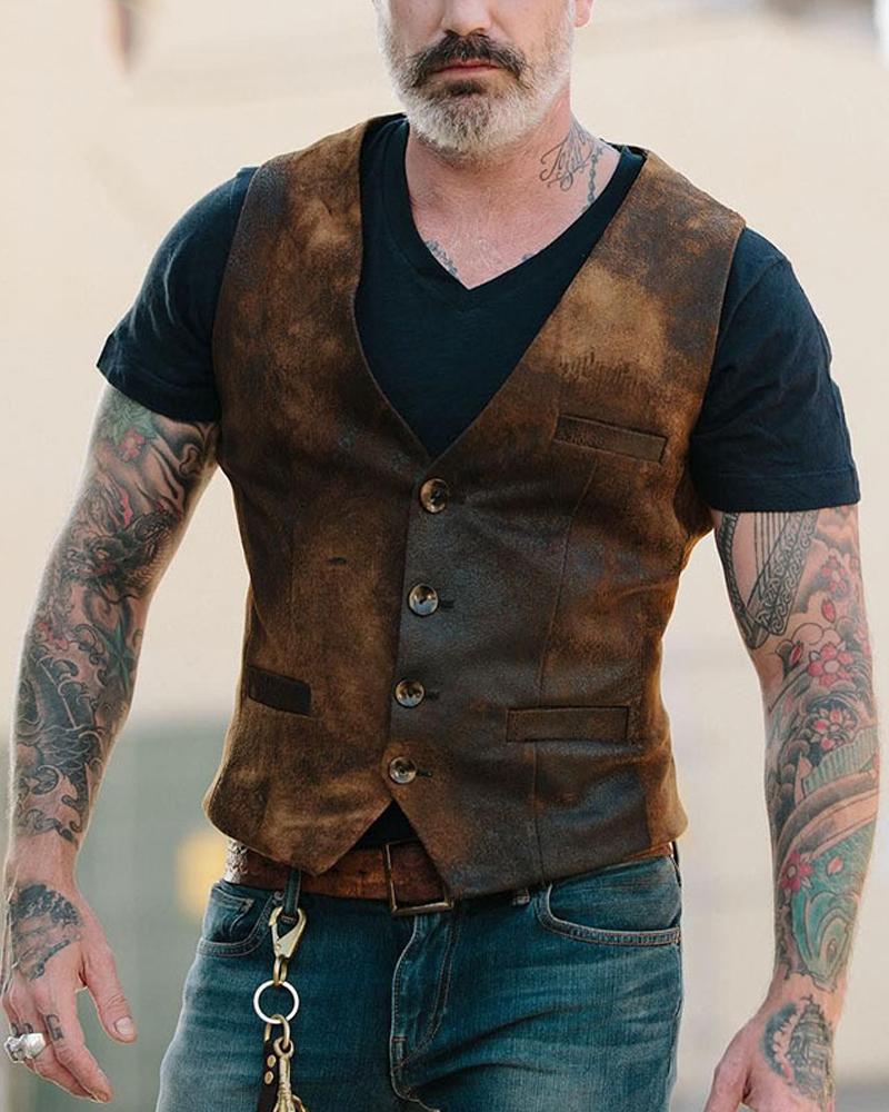 

Retro Suede Textured Waistcoat, Dark brown