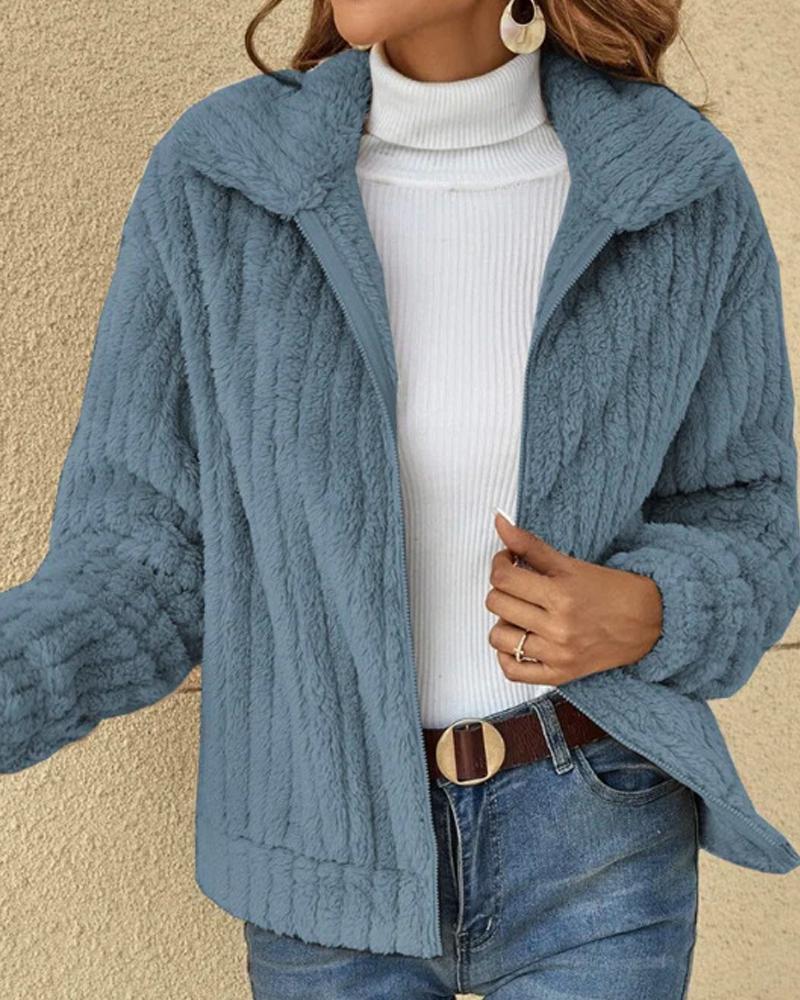 

Long Sleeve Zip Up Teddy Coat, Blue