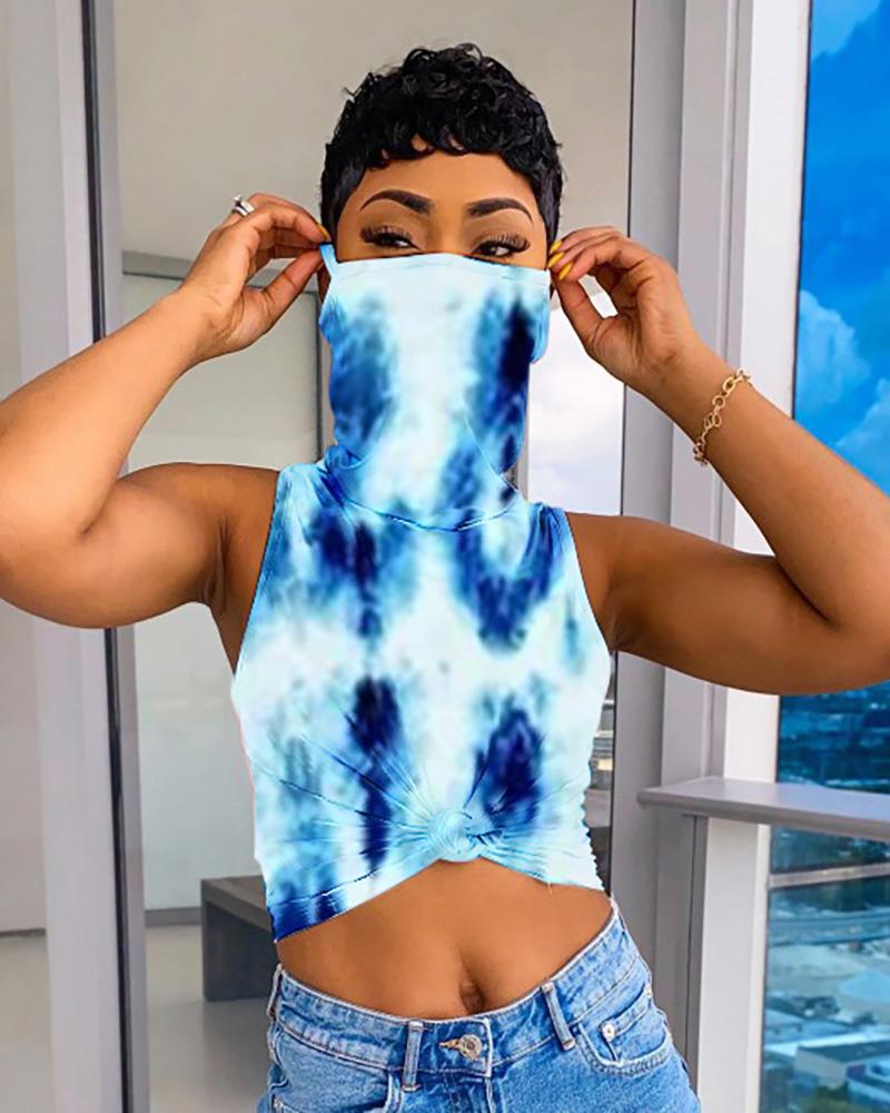 

Tie Dye Print Tank Top With Bandana, Blue