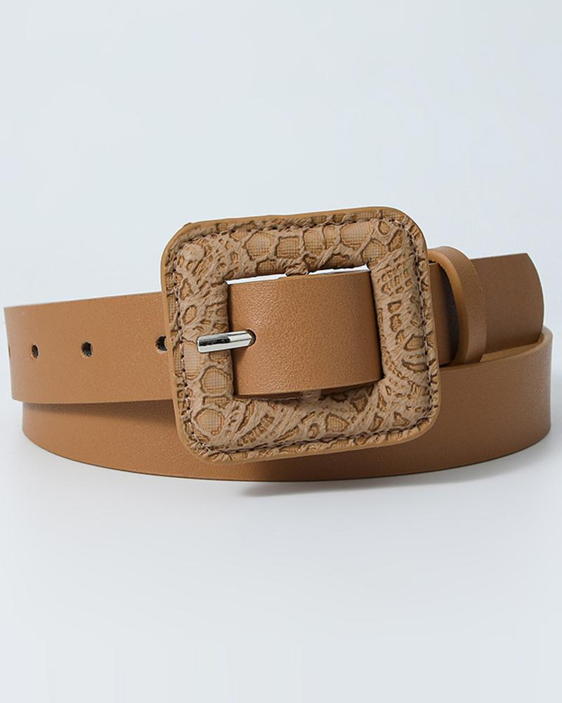 

1pc Vintage Square Buckle Belt, Khaki