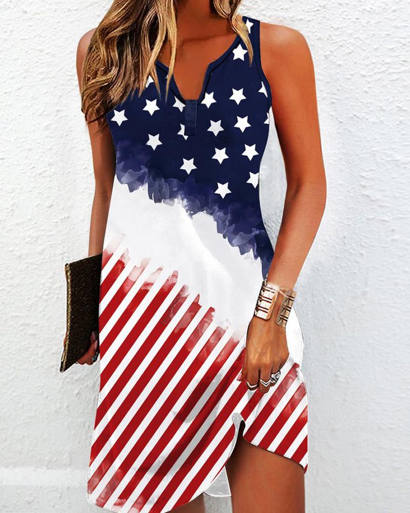 

Independence Day Flag Print Notch Neck Casual Dress, Multicolor