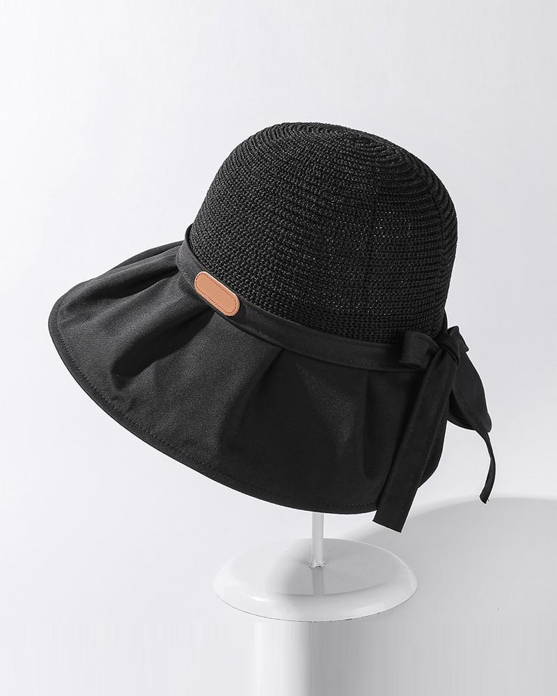 

Patchwork Bowknot Decor Drawstring Bucket Hat, Black