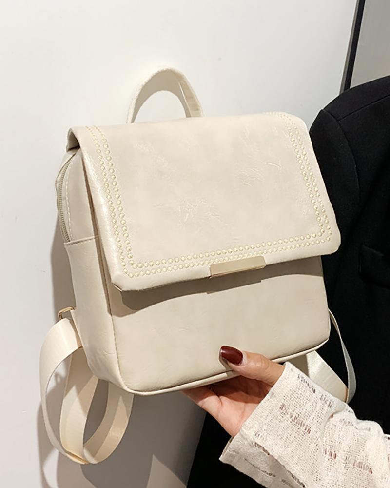 

Studded Top Handle Large Capacity Square Backpack, White