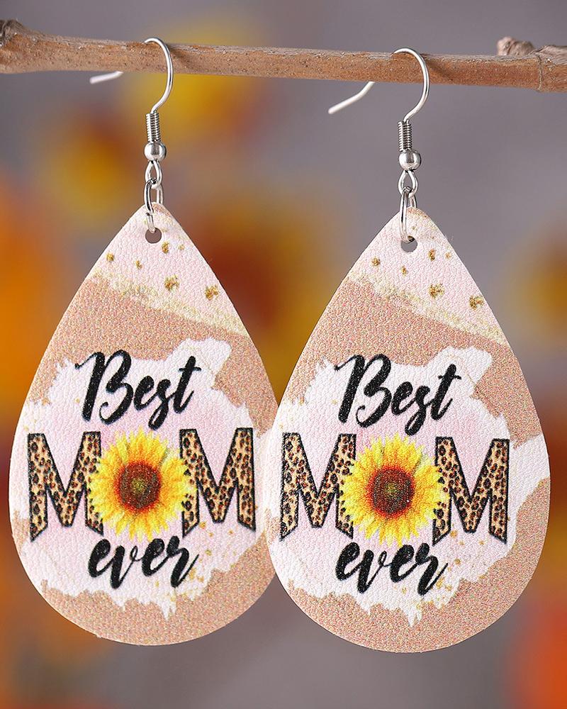 

1Pair Mother's Day Leopard Letter Best Mom Sunflower Vintage Drop Earrings, Multicolor