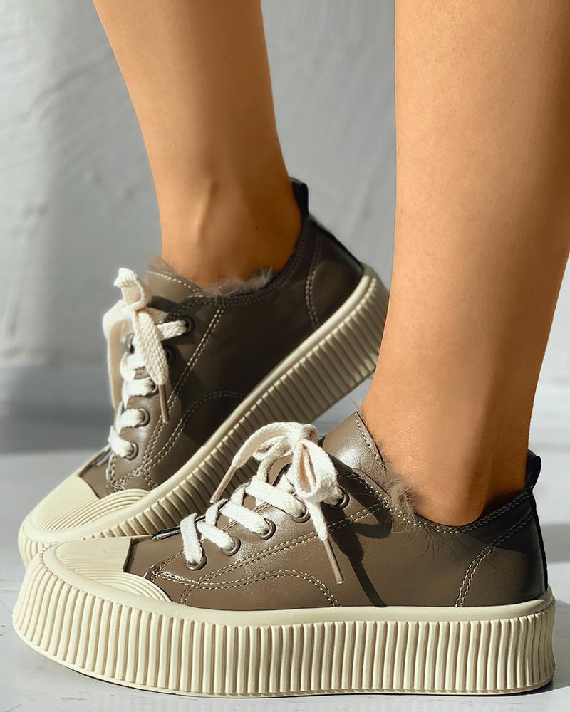 

Houndstooth / Plain Eyelet Lace-up Lined Muffin Sneaker, Coffee