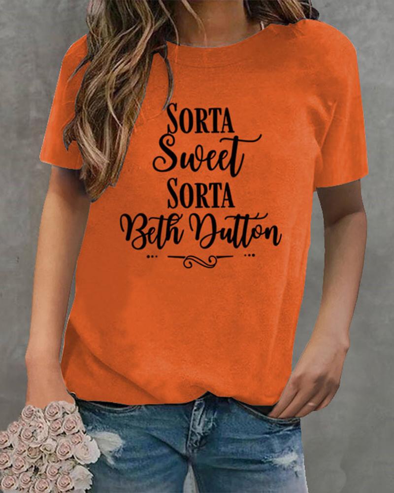 

Sorta Sweet Letter Print Casual T-shirt, Orange