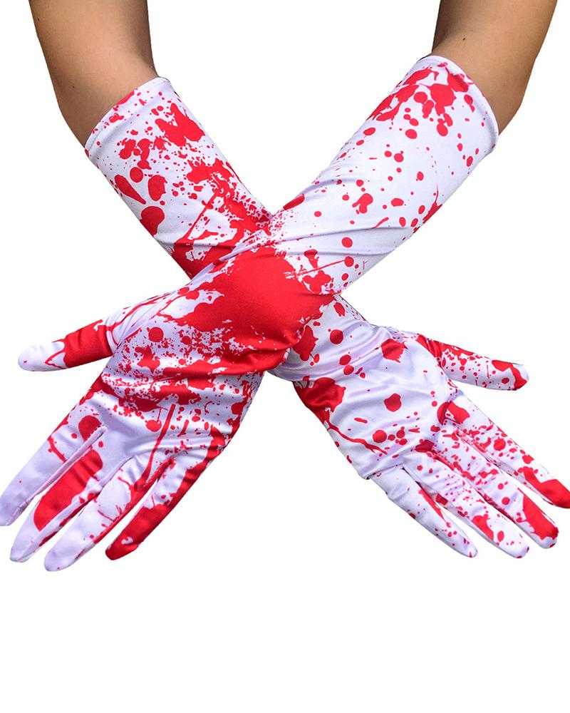 

Halloween Allover Blood Print Long Gloves, Red