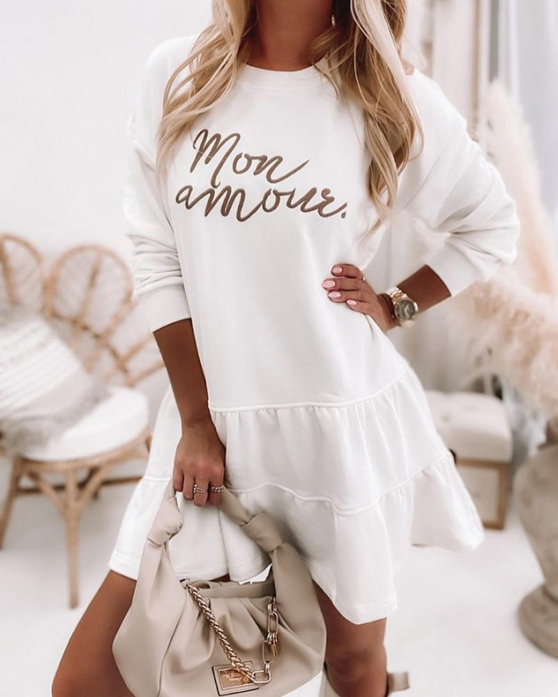 

Letter Drop Shoulder Sweatshirt Dress, White