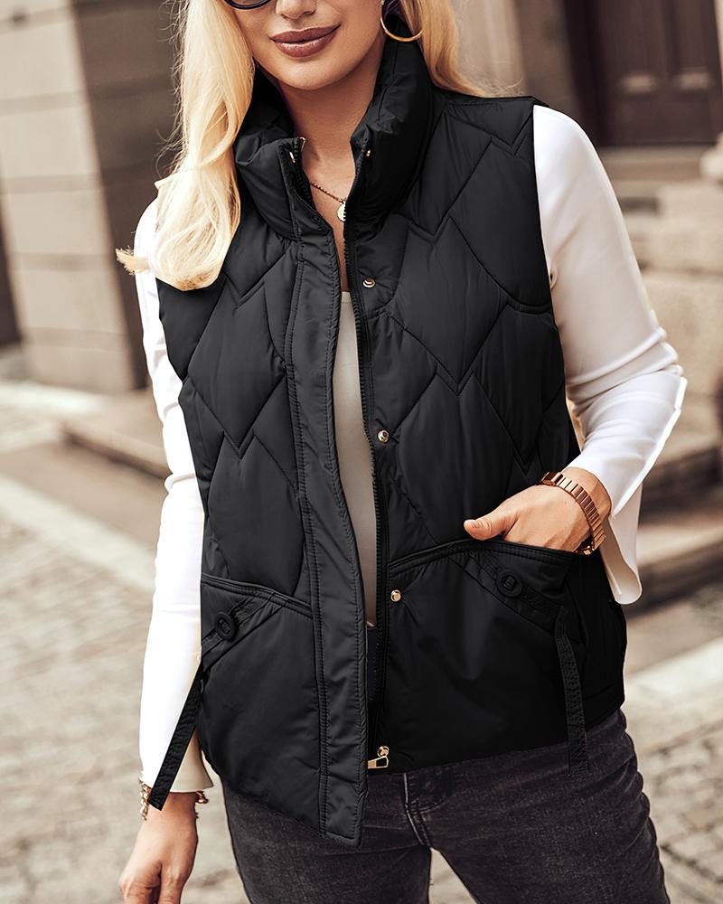 

Zipper Pocket Design Vest Puffer Coat, Black