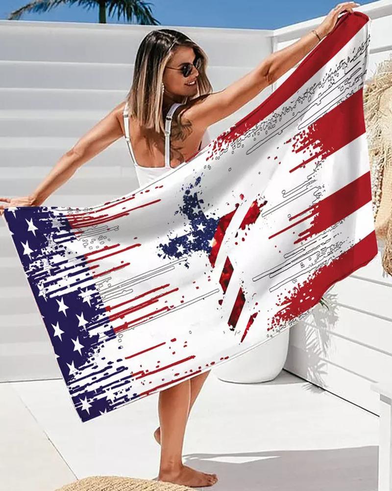 

1pc Independence Day Flag Print Oversized Beach Blanket Towel, Multicolor